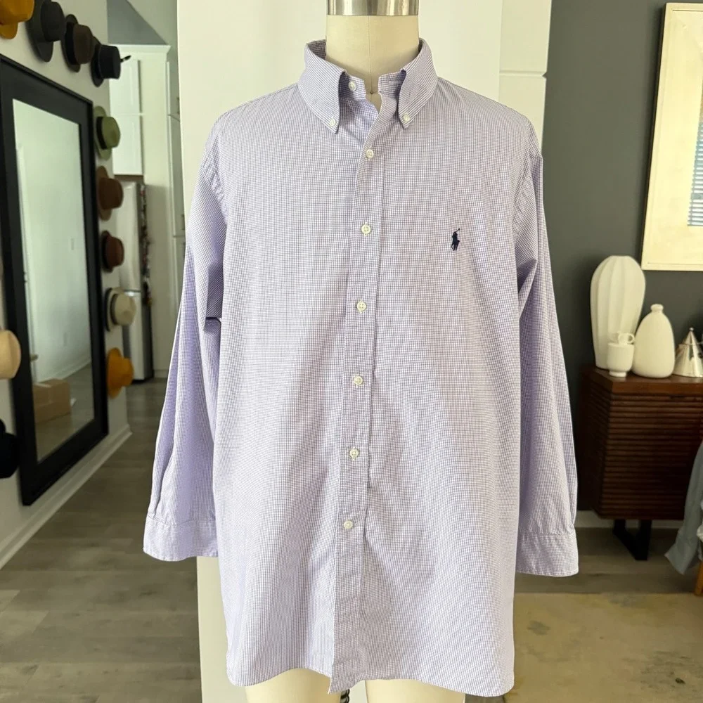 Polo Ralph Lauren Cotton  Men's White and Purple criscross long sleeve shirt, XL